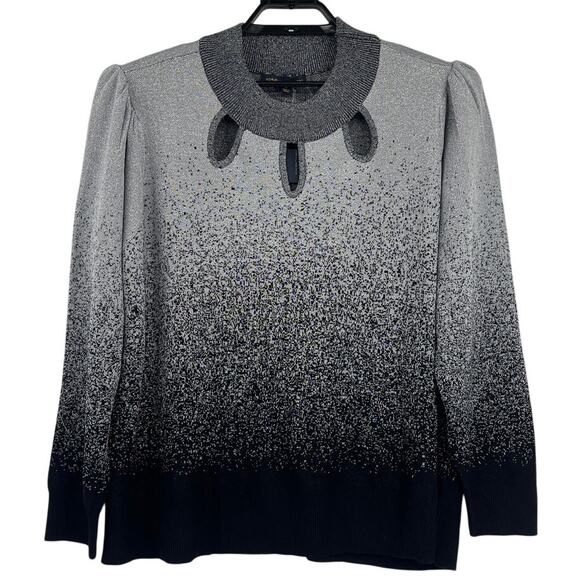 Adrienne Vittadini Sparkly Womens Sweater Sz 1X Holiday Keyhole Ombre Metallic - Picture 1 of 9